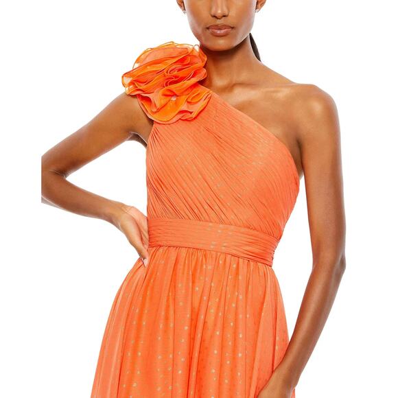 MAC DUGGAL 49536 Metallic Polka Dot Ruffled One Shoulder Gown Tangerine 2 NEW - Picture 4 of 9